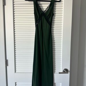 Reformation Dark Green Maxi Dress with Lace Detail